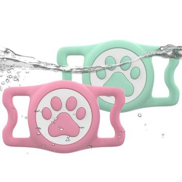 Imagem de WhoseID Suporte para Airtag IP68 Waterpoof para cães, suporte de silicone elástico para Apple Air Tag, para coleira de cachorro e gato, adequado para coleira de todas as larguras (verde/rosa)