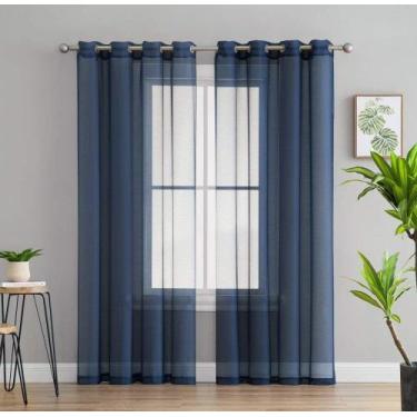 Imagem de Cortina de janela HLC.ME Semi Sheer Voile 2 painéis 54x183cm Navy