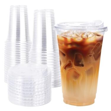 Imagem de Copos de café de plástico descartáveis transparentes com tampas, 50 conjuntos - tampas sem canudo para beber facilmente, ideal para café gelado, vitaminas, bebidas frias em festas, casamentos, eventos