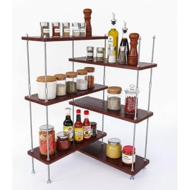 Imagem de VINIUSIKI Organizador de prateleira de bancada ajustável em forma de L, rack de especiarias de cozinha para bancada, organizador de prateleira de balcão de café de madeira DIY para casa - 39,9 cm x