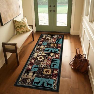 Imagem de Tapete rústico de corredor de vida selvagem para corredores, folha de bordo, urso, alce, veado, campo, lavável, tapete de cozinha, corredor, quarto, antiderrapante, tapete vintage para corredor