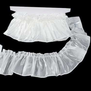 Imagem de Acabamento de renda plissada de organza de 7,6 cm de largura, 5 metros de acabamento de renda plissado com babados para costura DIY, cortina de vestido de casamento, decoração de fronha (branca)