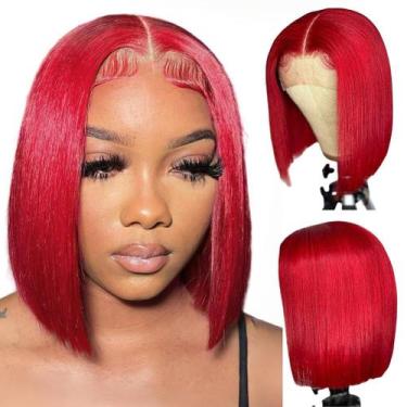 Imagem de Peruca FJSuprise Red Bob Lace Front Human Hair 10" para mulheres