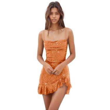 Imagem de Vestido de boas-vindas EEMEII, lantejoulas, sereia, babados, laranja, 