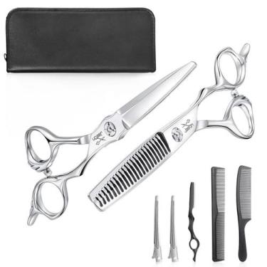 Imagem de Conjunto de tesouras de cabelo JASON 6 tesouras de cabelo para barbeir