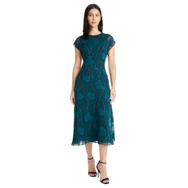 Imagem de Maggy London Vestido feminino floral jacquard evasê midi manga cavada gola redonda para convidados de casamento, Dark Sea, 44