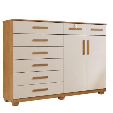 Imagem de Cômoda Com Chave 2 Portas 8 Gavetas New Triunfo Cinamomo Off White Ben