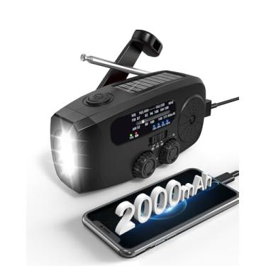 Imagem de Rádio de manivela de emergência Emgykit - 2000mAh/7400mWh AM/FM/NOAA Rádio de emergência solar com manivela manual com 3 lanternas de LED, função SOS para emergências, acampamento - preto