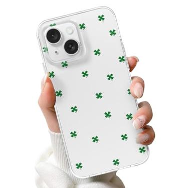 Imagem de SZXYCZL Capa de telefone compatível com iPhone 15, linda estampa de trevo de quatro folhas para mulheres, estética kawaii, fina, macia de policarbonato + capa transparente de TPU