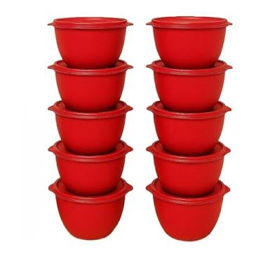 Imagem de Conjunto de 10 saladeiras ou 5 saladeiras + jarro de 1,8 litros Saladeiras de cozinha Recipientes plásticos para armazenamento de alimentos (5 potes vermelho sem Jarra)