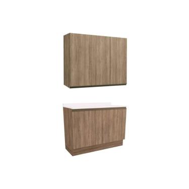 Imagem de Cozinha Modulada Kappesberg Maxxi 3 Peças (1Aéreo+1Balcão+1Complemento) C3P10 Nogal/Branco-Kappesberg