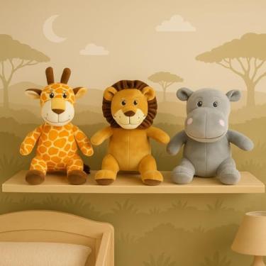 Imagem de Escolha Seu Trio De Pelúcias Safari Animais Dia Das Crianças Natal Bebê Baby Presente Festa Antialérgico Kwaii Festa Brinquedo Menina Menino Tematico Pré Definido (Girafa Leão Hipopótamo, 35cm, 3)