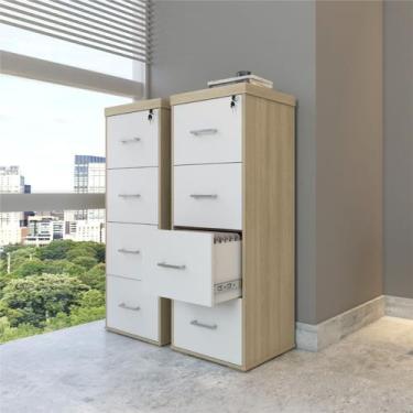 Imagem de Conjunto Arquivos com 4 Gavetas Cor Carvalho com Branco - Artany