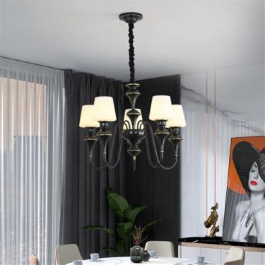 Imagem de Lâmpada Pingente Candelabro LED De Latão Com Estilo Luxuoso Americano E Retro: Design Criativo Para Sala De Estar, Restaurante, Quarto, Estudo, Villa, Hotel E Café (I Preto 5 luzes)