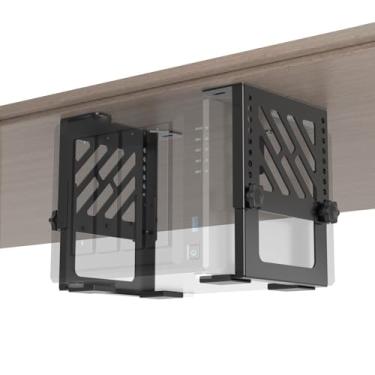 Imagem de Suporte de metal sob a mesa para NAS suporte de montagem ajustável para desktop NAS 1/2/4 Bay Network Attached Storage Under Desk Holder para NAS/PC/SFF Desktop Tower/CPU/UPS e mais com abraçadeiras