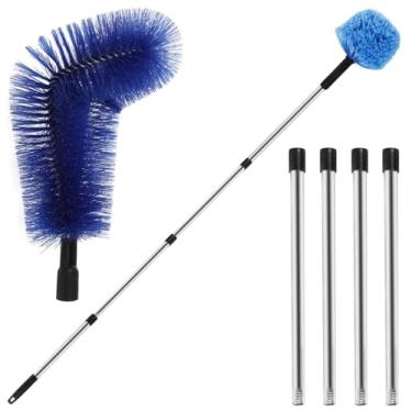 Imagem de Espanador de teia de aranha com haste de extensão, escova de teia de aranha cabo longo reutilizável escova de teia de aranha removível ferramenta de limpeza de teia de aranha para ventilador de teto