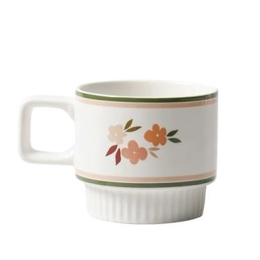 Imagem de Caneca de café de cerâmica Caneca de cerâmica fofa, capacidade 10,82 oz, caneca café empilhável listrada em relevo, conjunto 1 para com leite cafeterias