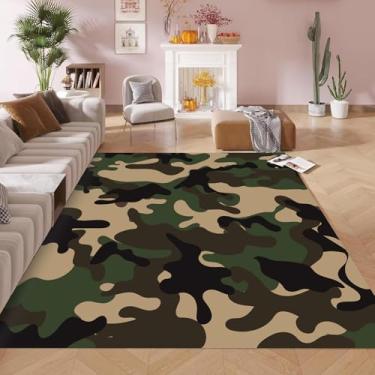Imagem de kxry Tapetes de área de 5 x 8 metros, camuflagem verde, macio, lavável à máquina, tapete camuflado, antiderrapante, dobrável, para sala de estar, quarto, sala de jantar, dormitórios, berçário