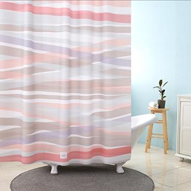 Imagem de onesevennine Cortina de chuveiro de designer coreana – Sem costura, resistente à água (180 cm L x 208 cm C) Fita – Inclui 12 ganchos de plástico para fácil configuração