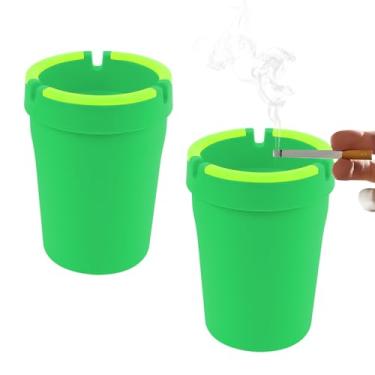 Imagem de Wogomz 2 peças de cinzeiro de carro que brilha no escuro com tampa, suporte de copo autoextinguível portátil, bandeja de cinzas, à prova de fumaça, à prova de cheiro, lata de lixo, balde de cigarro