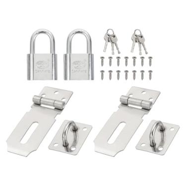 Imagem de PATIKIL Conjunto de ferrolho de cadeado, 2 peças de cadeado de trava de porta de aço inoxidável de 7,6 cm com chaves e parafusos ferrolho de segurança para armazenamento de armário de portão ao ar