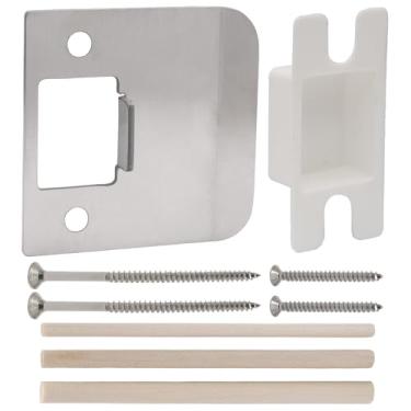 Imagem de HARSKIYER Placa de batente estendida, kit de reparo de fechadura de porta de aço inoxidável de 6,5 x 6,5 cm com calço espaçador, extensor para batentes mais largos, engajamento de trava aprimorada e