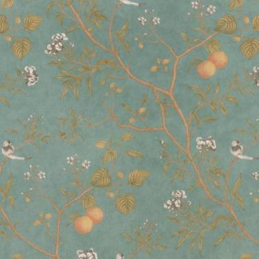 Imagem de Papel De Parede Adesivo Vintage Flores e Pássaros - Estilo Romântico com Galhos, Decorativo para Quarto de Casal ou Infantil, 5m x 45cm,(KIT COM 3 ROLOS)