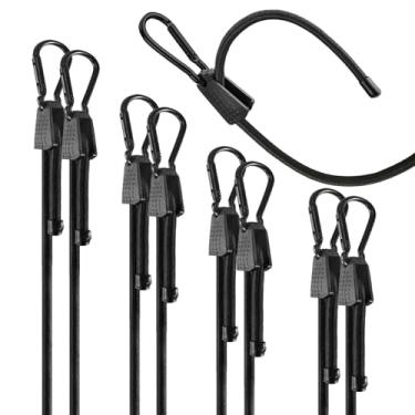 Imagem de RUOZTEOO Cordões elásticos com gancho, tiras resistentes de borracha superior, corda elástica forte para barraca ao ar livre, bicicleta, rack, acampamento, lonas, carga, trailer, etc (preto, pacote