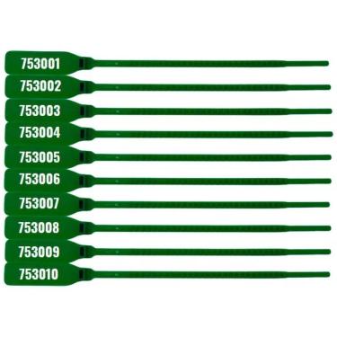 Imagem de Kit 100 Lacres Segurança Numerado Malote Plástico 16Cm Verde