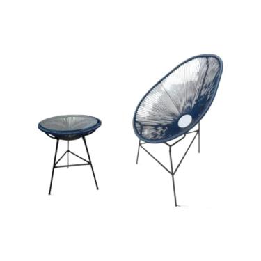 Imagem de Jogo Cadeira Mesa de Centro Fibra Sintética Decoração Área Externa (1 Acapu+mesa centro azul marin)