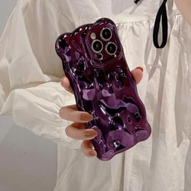 Imagem de Capa de celular luxuosa com revestimento antirrugas, ondulado e com bordas curvas para iPhone 16, 15, 12, 13, 14 Pro Max, proteção de câmera com irregularidades 3D (para iPhone 14Pro/roxo)