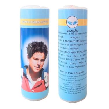 Imagem de Vela 7 dias votiva São Carlo Acutis azul 1 unidade