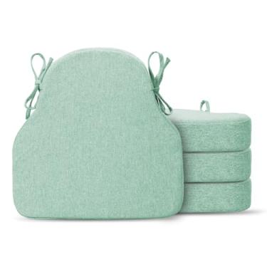 Imagem de Conjunto de 4 almofadas de cadeira de cozinha, almofadas de assento para cadeiras de jantar, fundo antiderrapante, em forma de U, laços, banquinho de bar de espuma de alta resiliência, casa de fazenda