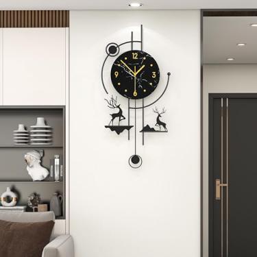 Imagem de FLEBLE Relógio de parede grande moderno com pêndulo – Relógio decorativo silencioso operado por bateria de quartzo para sala de estar, cozinha, quarto, escritório – Relógio exclusivo com design de