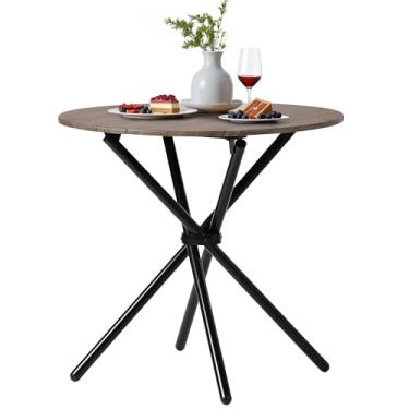 Imagem de Mesa de jantar redonda, mesa de jantar moderna de madeira com pernas de metal, mesa de jantar pequena de 70 cm para 2 a 4 pessoas, mesa circular para cozinha doméstica, sala de jantar, sala de estar