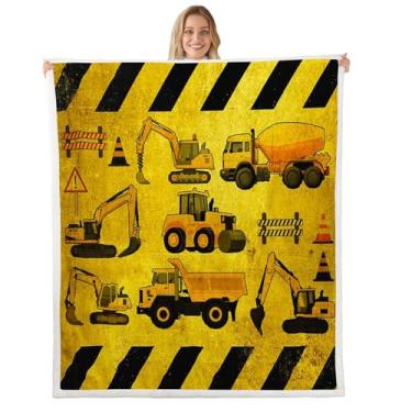 Imagem de Erosebridal Escavadeiras Flanela Cobertor Equipamentos Caminhões Sherpa Cobertor Trator de Construção Cobertor, Veículo Amarelo Cobertor Peludo para Crianças Meninos Adolescentes, (40 * 50, Multi 05)