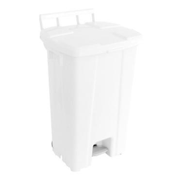Imagem de Lixeira Quadrada Branca Com Pedal E Rodas 100 Litros