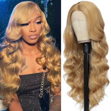 Imagem de Peruca frontal de renda sintética Soyeon Honey Blonde 30" 180% de dens