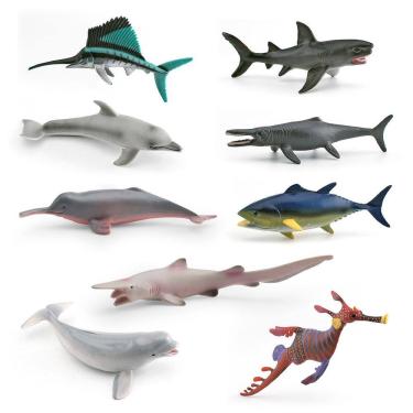 Imagem de Conjunto de estatuetas de animais oceânicos, 9 peças de vida marinha realista em PVC