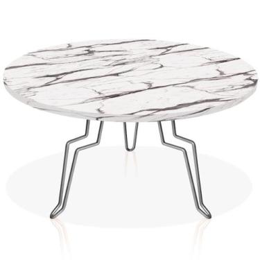 Imagem de Mesa de Centro Argélia Redonda em Aço e MDF Clean - Prata e Vulcano - 