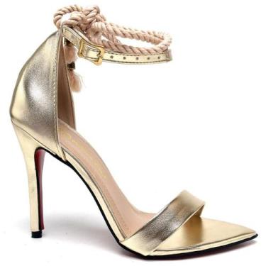 Imagem de Sandália Vitória Lugo Metálica Bico F Salto Fino 10cm, Dourado, 37