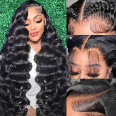 Imagem de Gureimi Peruca Lace Front De Cabelo Humano Com Ondas 20" 13X6, Densidade 200 Hd, Pré-Arrancada, Sem Cola, Frontal Completa Para Mulheres, Preto Natural