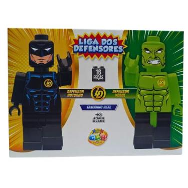 Imagem de Blocos de Montar 16 Peças para Crianças 3 Anos - Kit Defensores Verde e Noturno