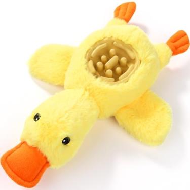 Imagem de ZYBDP Brinquedos de pelúcia para cães de pato amarelo com rangidos, função de esconder comida e brincadeiras interativas - duráveis e divertidos para cães grandes, médios e pequenos