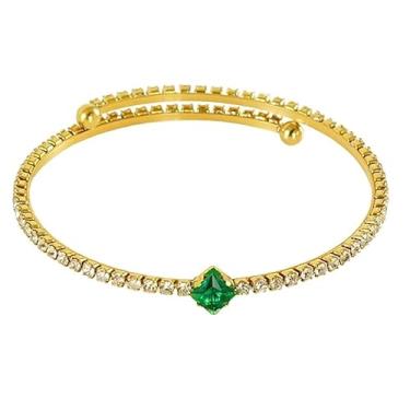 Imagem de Bracelete Aço Inoxidável Zircônia Cravejada Dourado Banhado Ouro 18K-Pulseira Feminina Riviera Rígida Fina Delicada Strass Prata Verde Esmeralda -Presente Feminino Aço Inox Cirúrgico Folheado Ouro18K Aberto Festa