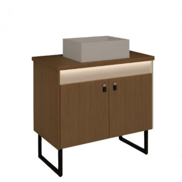 Imagem de Gabinete Para Banheiro Tech Led 2p 80cm Com Pé Branco