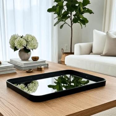 Imagem de Bandeja Espelhada Dourada Preta Prata 40cm Servir Decoração (Preta)