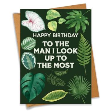 Imagem de PEONYNFOX Cartão de Happy Birthday For Dad To The Man I Look Up To The Most Botanical Greeting Card For Plant Lover - Tamanho 16 cm x 12 cm em branco por dentro com envelope Kraft