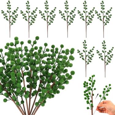 Imagem de Enfeites de caule de baga de Natal, ramos de baga de azevinho de veludo verde, 8 hastes grandes/32 hastes pequenas, galhos artificiais removíveis para decoração de árvore de Natal, decoração de