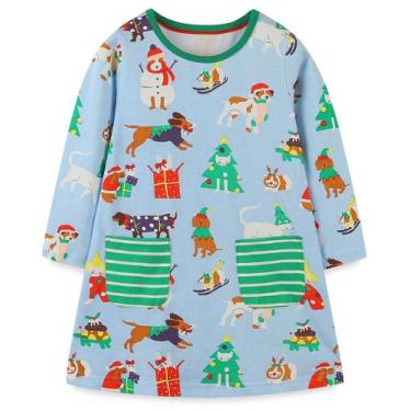 Imagem de Vestido Hongshilian Girls de algodão de manga comprida Snowman 3T-12Y